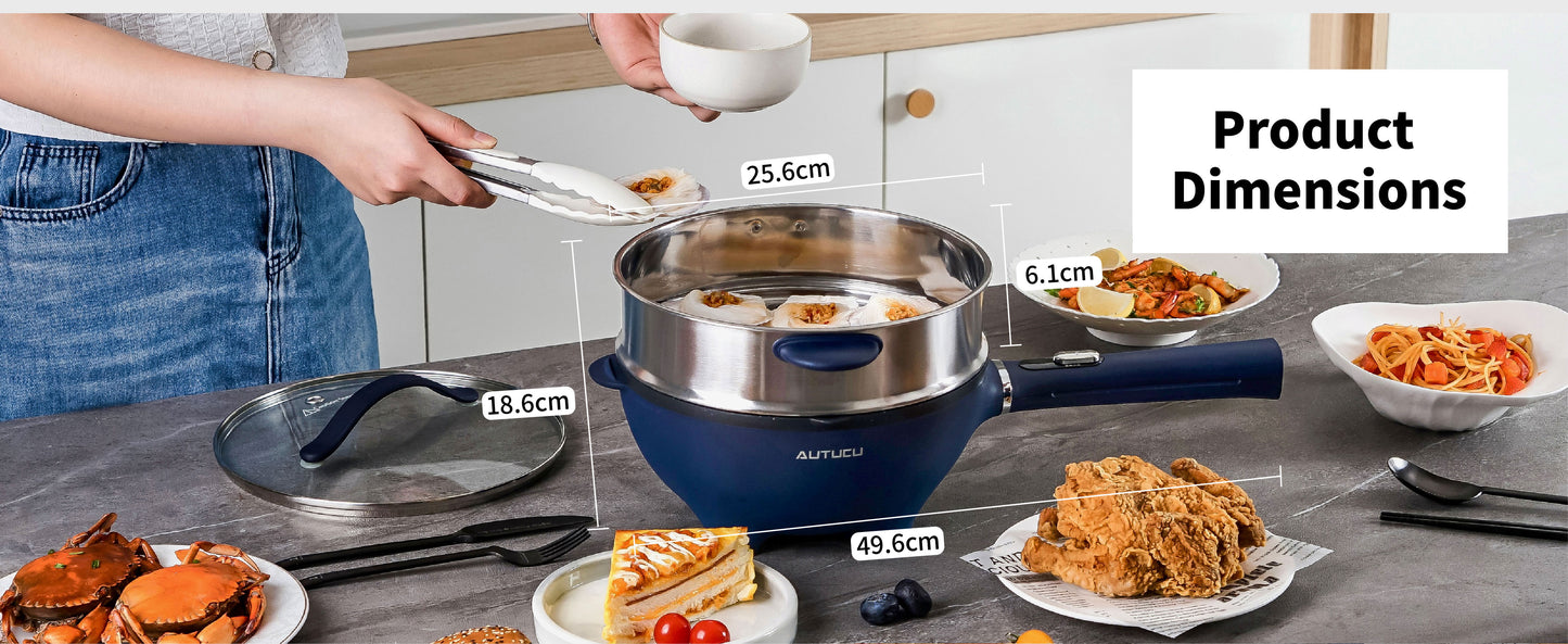 T1SNA 3L Electric Hot Pot Nonstick with Steamer (Silicone Spatula Included)