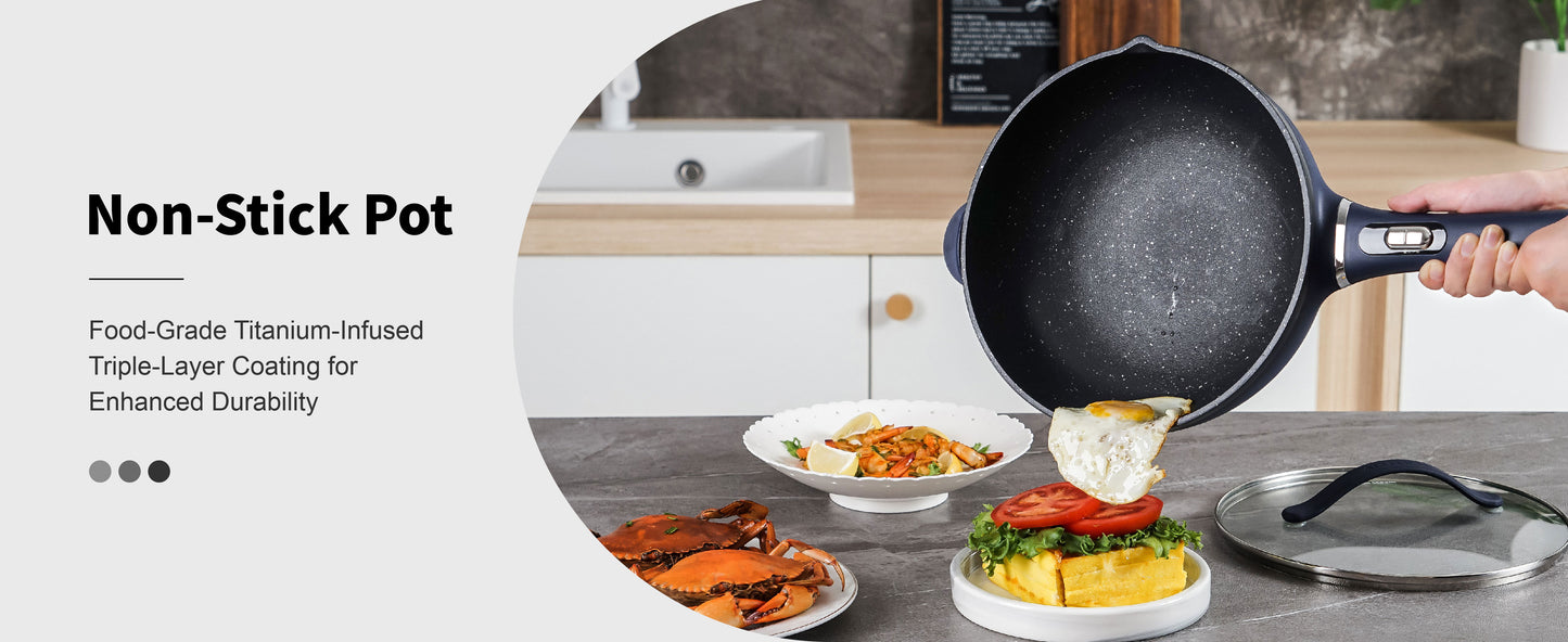 3-Quart Electric Hot Pot & wok Nonstick with Steamer | Electric Skillet 1200W for Dorm, Home, Gifts (Includes Silicone Spatula) Multi-Cooker