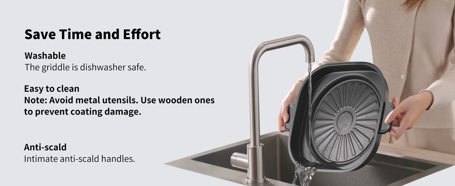 6-Quart Electric Skillet with Grill | Non-Stick PFOA-Free Ceramic-Coated Pot, 1600W, Timer & 3 Power Settings for Steak, Egg, Ramen (Includes Grill Tongs) Pot & Grill