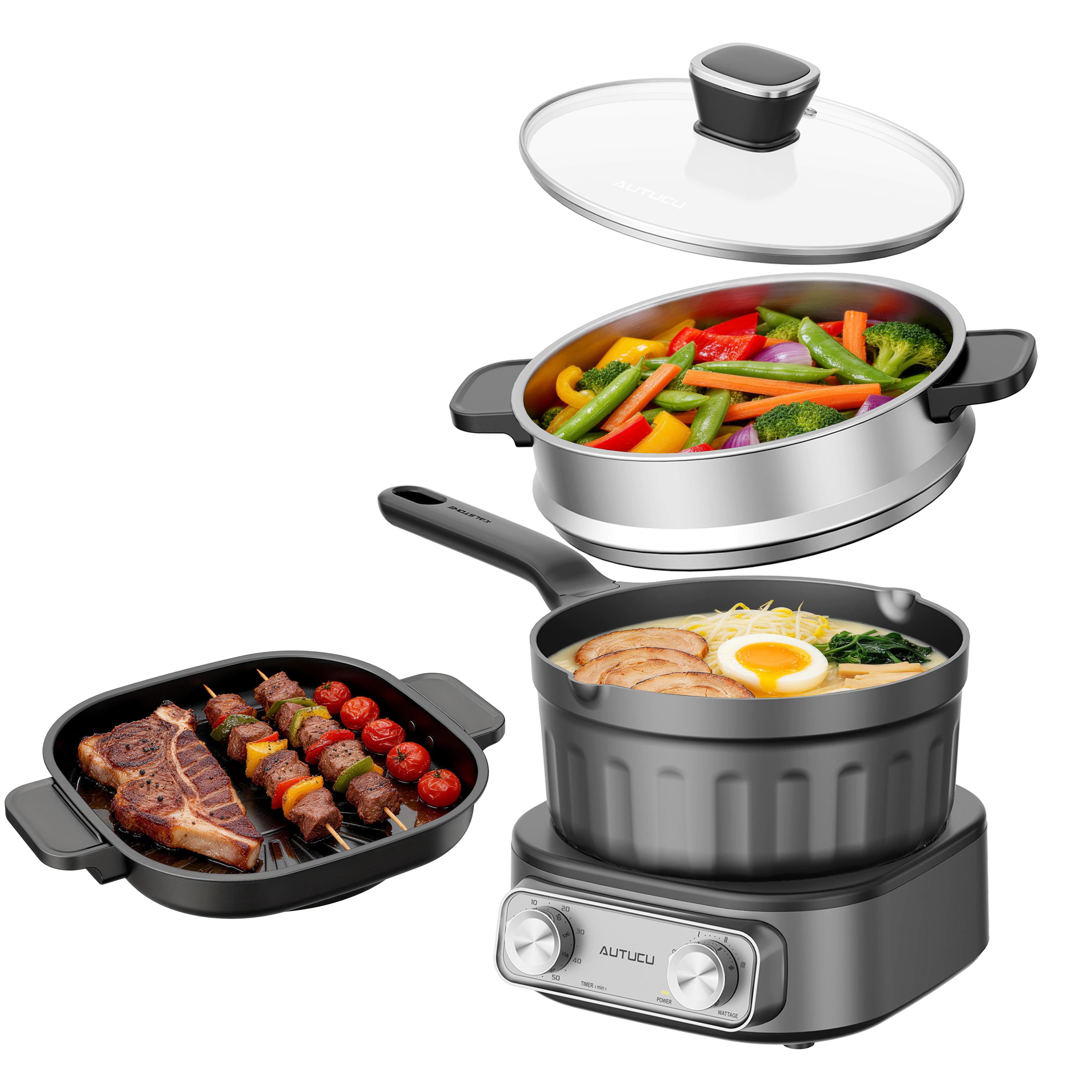 N73SNA Hot Pot Electric Nonstick, PFOA-Free Multi-Cooker 2.5 Quart
