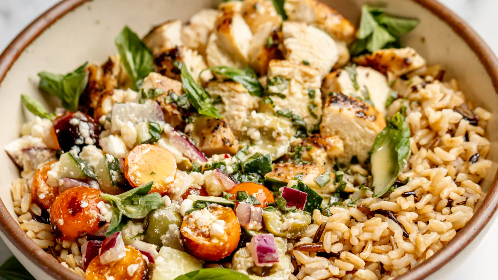 Mediterranean Chicken & Tomato Rice Bowl