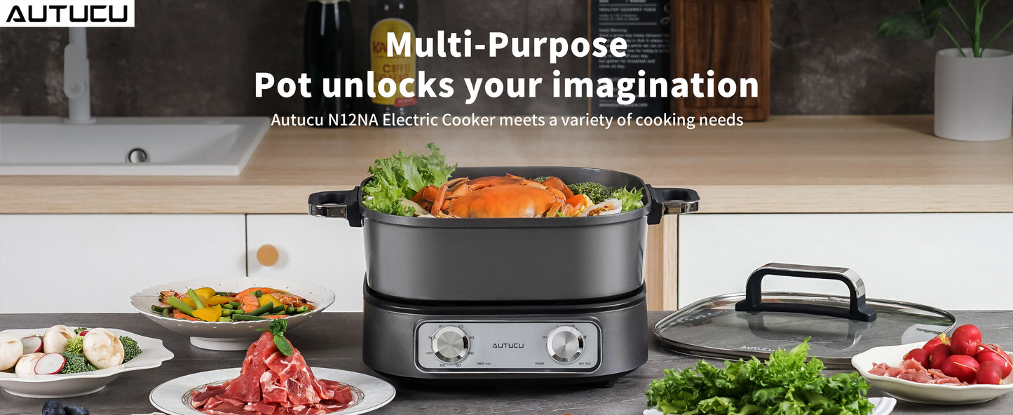 Autucu Electric Hot Pot 6L Ungraded Removable, PFOA-Free Nonstick, 1600W with Timer