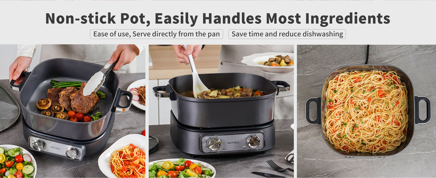 Autucu Electric Hot Pot 6L Ungraded Removable, PFOA-Free Nonstick, 1600W with Timer