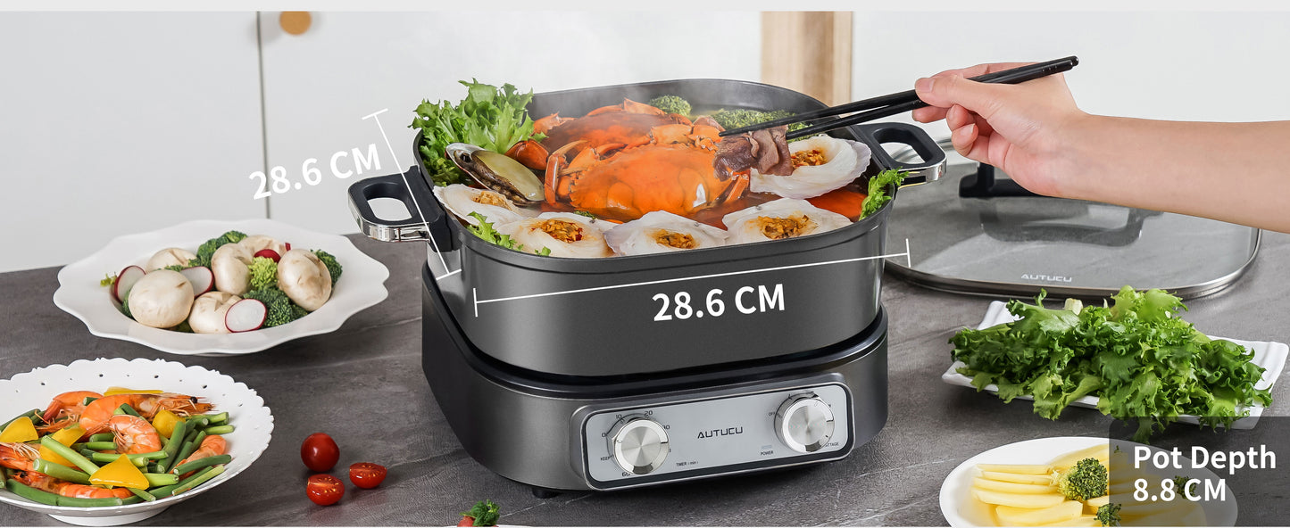 Autucu Electric Hot Pot 6L Ungraded Removable, PFOA-Free Nonstick, 1600W with Timer