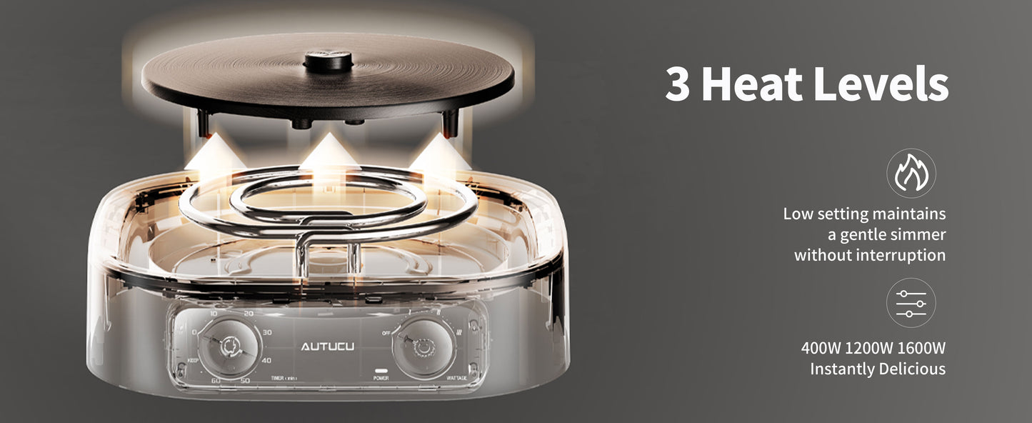 Autucu Electric Hot Pot 6L Ungraded Removable, PFOA-Free Nonstick, 1600W with Timer