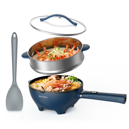 3-Quart Electric Hot Pot & wok Nonstick with Steamer | Electric Skillet 1200W for Dorm, Home, Gifts (Includes Silicone Spatula) Multi-Cooker