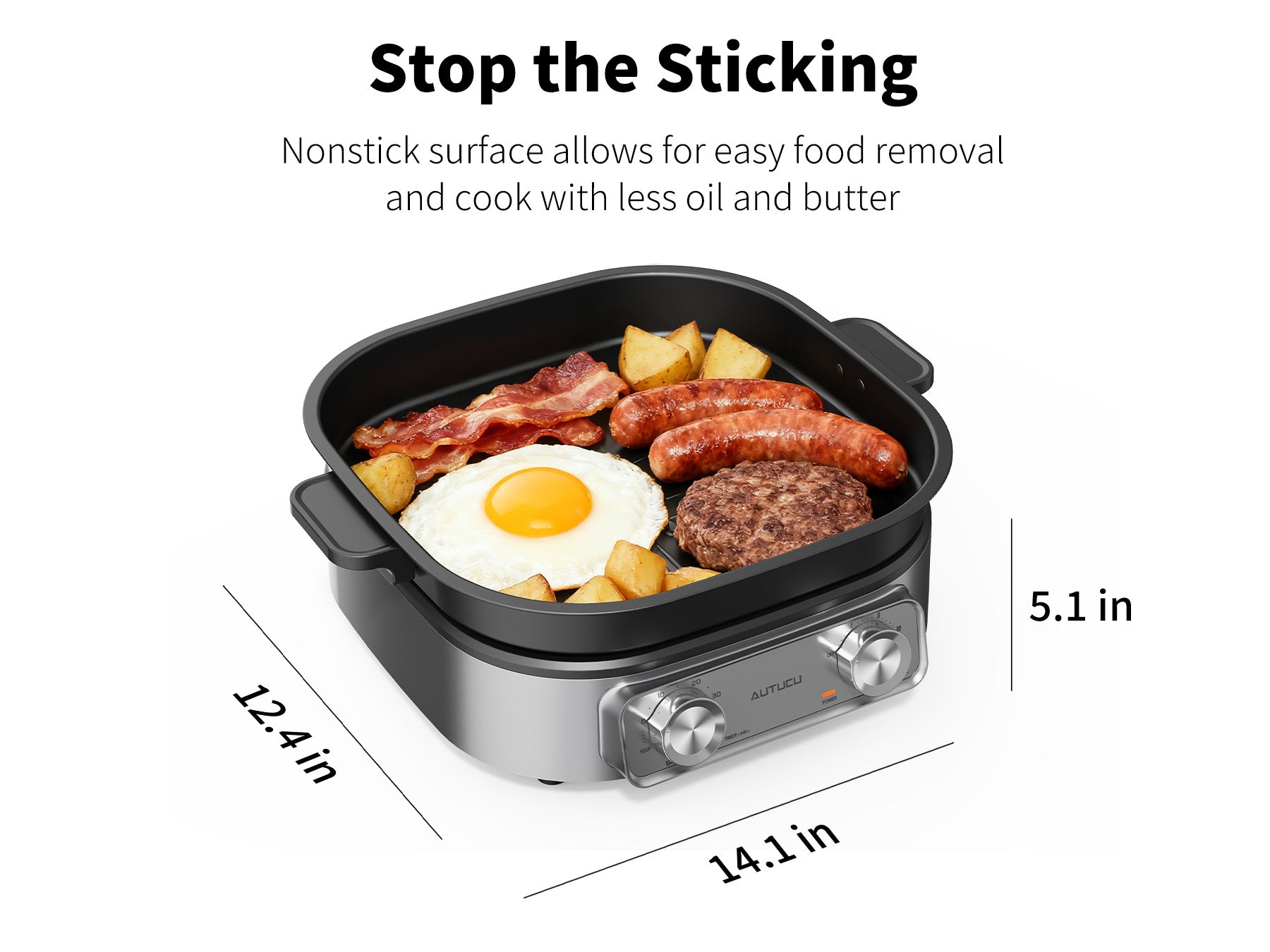 6-Quart Electric Skillet with Grill | Non-Stick PFOA-Free Ceramic