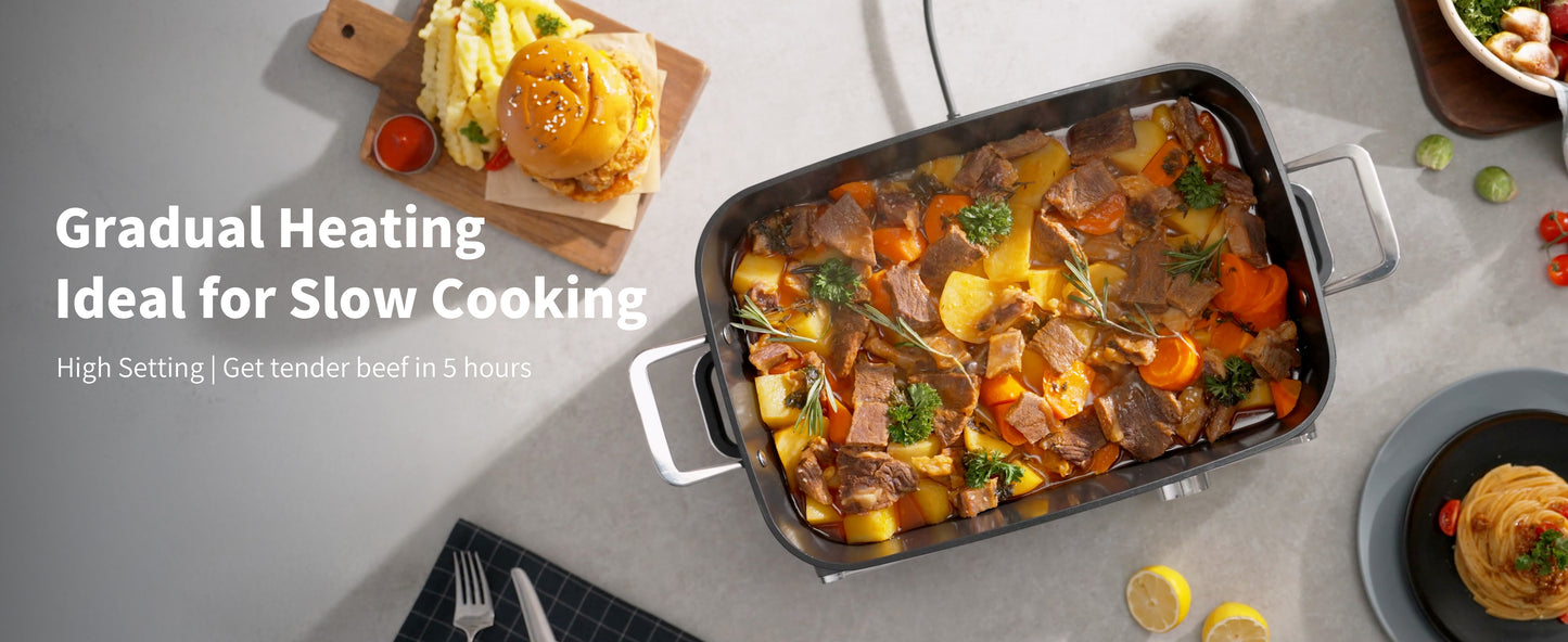 Slow Cooker 10-Quart - PFOA-Free Ceramic Coating, Oven Safe to 450°F | Keep Warm Function for Large Family Gatherings (Includes Silicone Spoon)