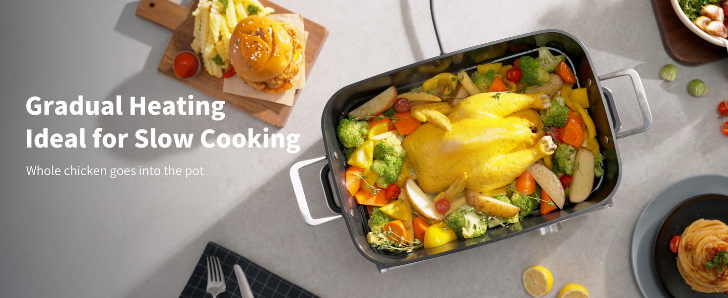 Slow Cooker 10-Quart - PFOA-Free Ceramic Coating, Oven Safe to 450°F | Keep Warm Function for Large Family Gatherings (Includes Silicone Spoon)