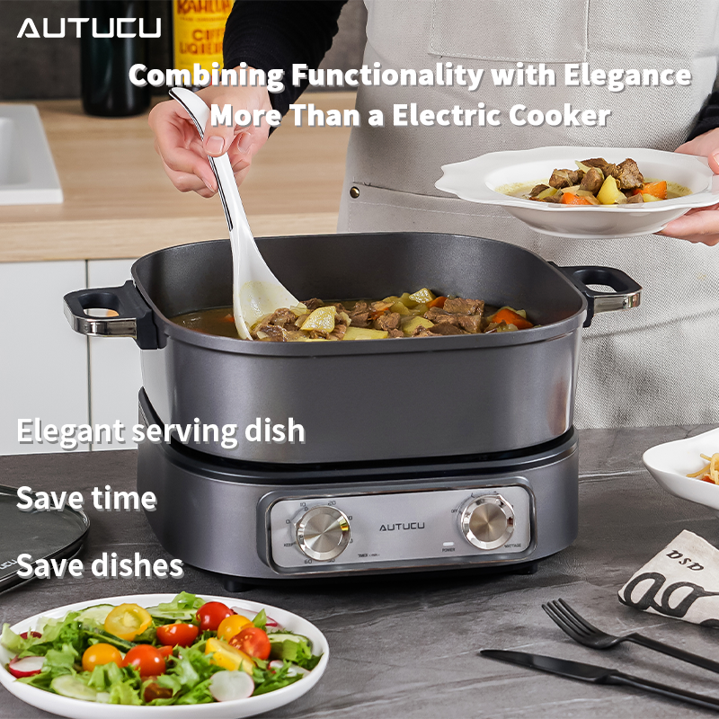 High-Power Electric Hot Pot 6.5 Quart | Multipurpose Pot with PFOA-Free Ceramic Nonstick Coating, Three Level Power | 1600W with Timer