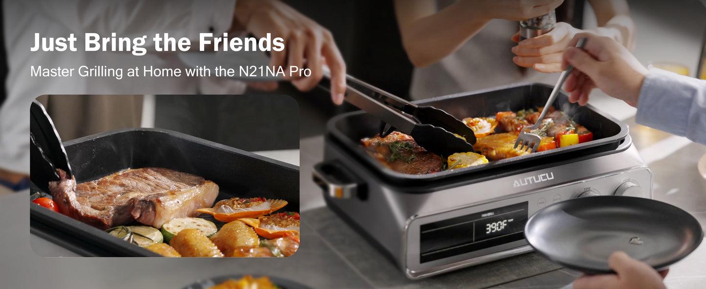 N21NA Pro Slow Cooker 10 Quart, 8-in-1 Programmable PFOA-Free Ceramic Coated Multi-Cooker with Grill Pan, Steaming Plate (Includes Silicone Spoon & Tongs)