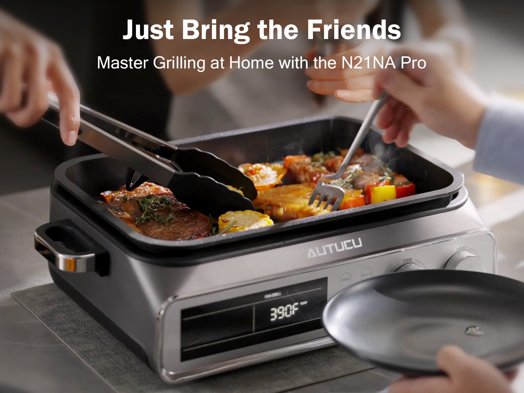 N21NA Pro Slow Cooker 10 Quart, 8-in-1 Programmable PFOA-Free Ceramic Coated Multi-Cooker with Grill Pan, Steaming Plate (Includes Silicone Spoon & Tongs)