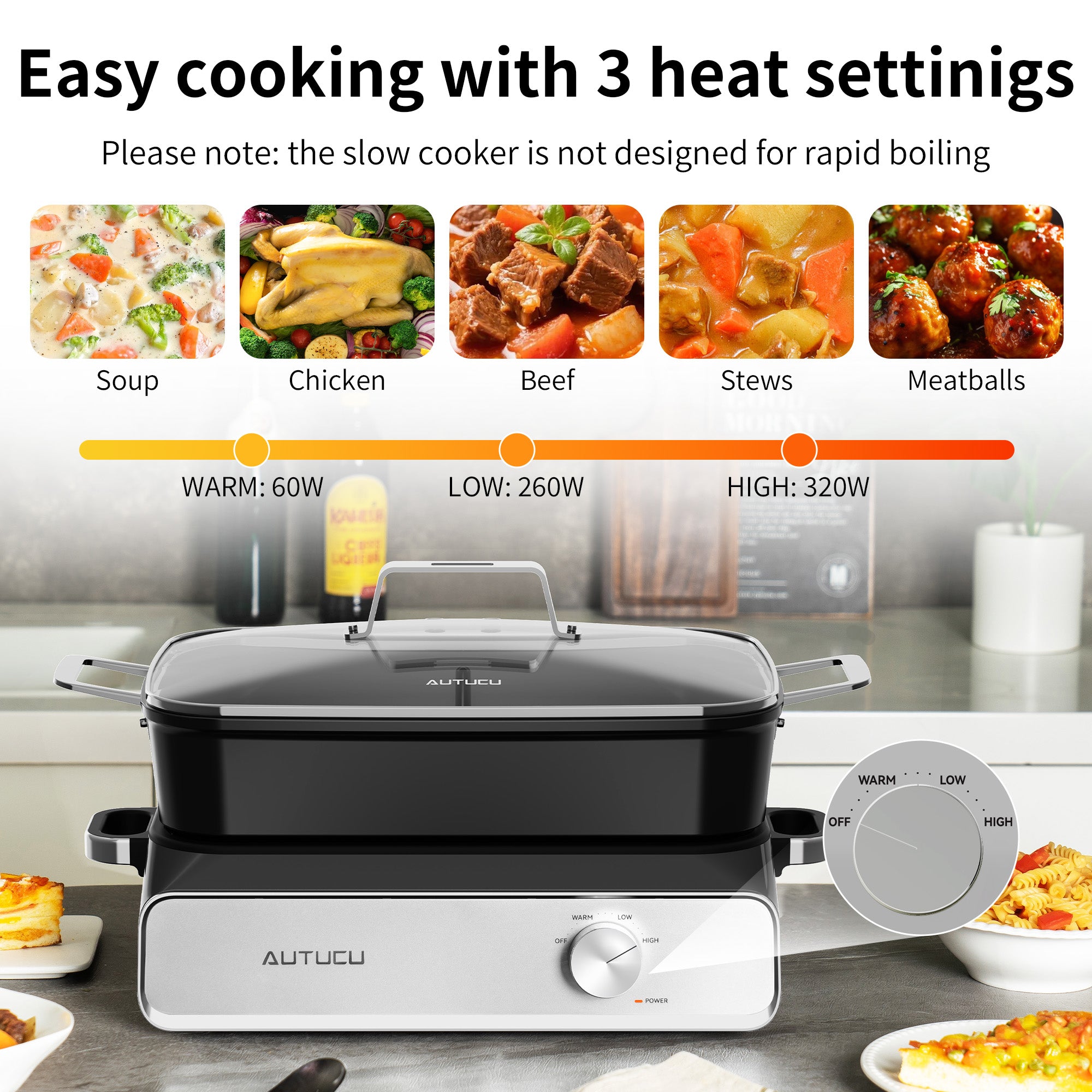Slow Cooker 10 Quarts (2 x 5 Quarts) PFOA-Free Ceramic Coating | Adjustable Temp Oven Safe to 450°F | Keep Warm Function for Large Family Gatherings (Includes Silicone Spoon)