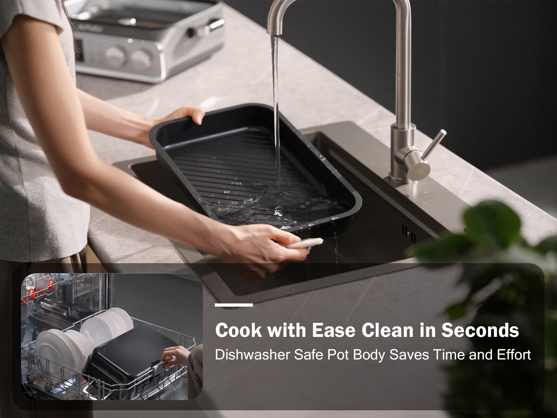 N21NA Pro Slow Cooker 10 Quart, 8-in-1 Programmable PFOA-Free Ceramic Coated Multi-Cooker with Grill Pan, Steaming Plate (Includes Silicone Spoon & Tongs)