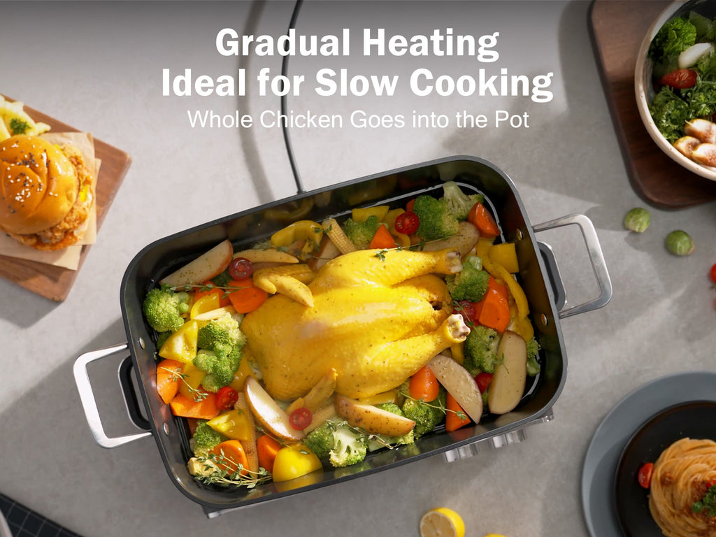 N21NA Pro Slow Cooker 10 Quart, 8-in-1 Programmable PFOA-Free Ceramic Coated Multi-Cooker with Grill Pan, Steaming Plate (Includes Silicone Spoon & Tongs)