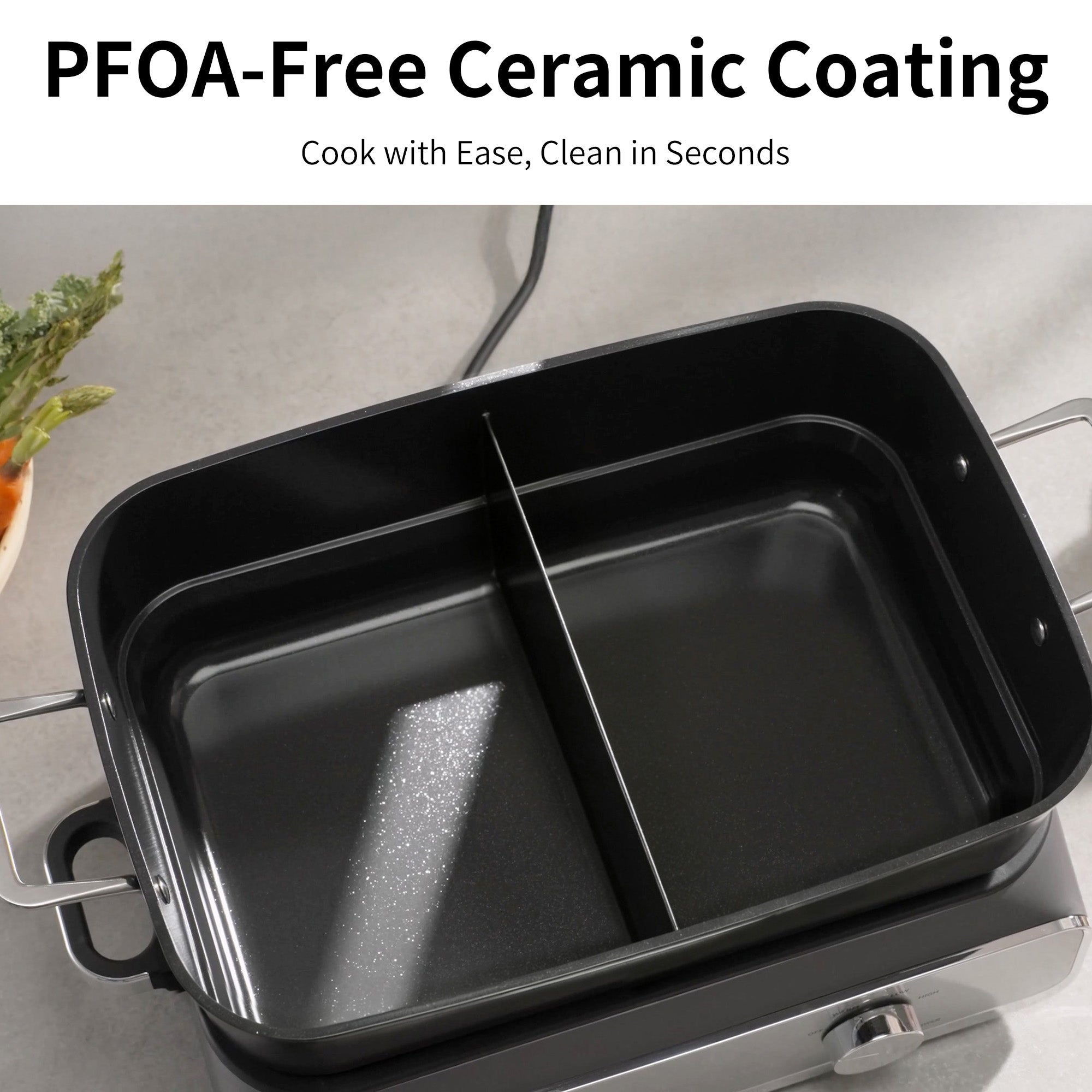 Slow Cooker 10 Quarts (2 x 5 Quarts) PFOA-Free Ceramic Coating | Adjustable Temp Oven Safe to 450°F | Keep Warm Function for Large Family Gatherings (Includes Silicone Spoon)