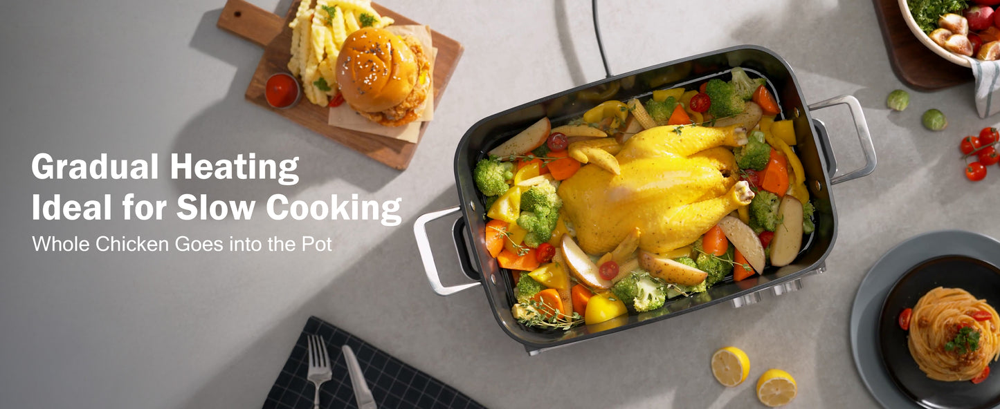 N21NA Pro Slow Cooker 10 Quart, 8-in-1 Programmable PFOA-Free Ceramic Coated Multi-Cooker with Grill Pan, Steaming Plate (Includes Silicone Spoon & Tongs)