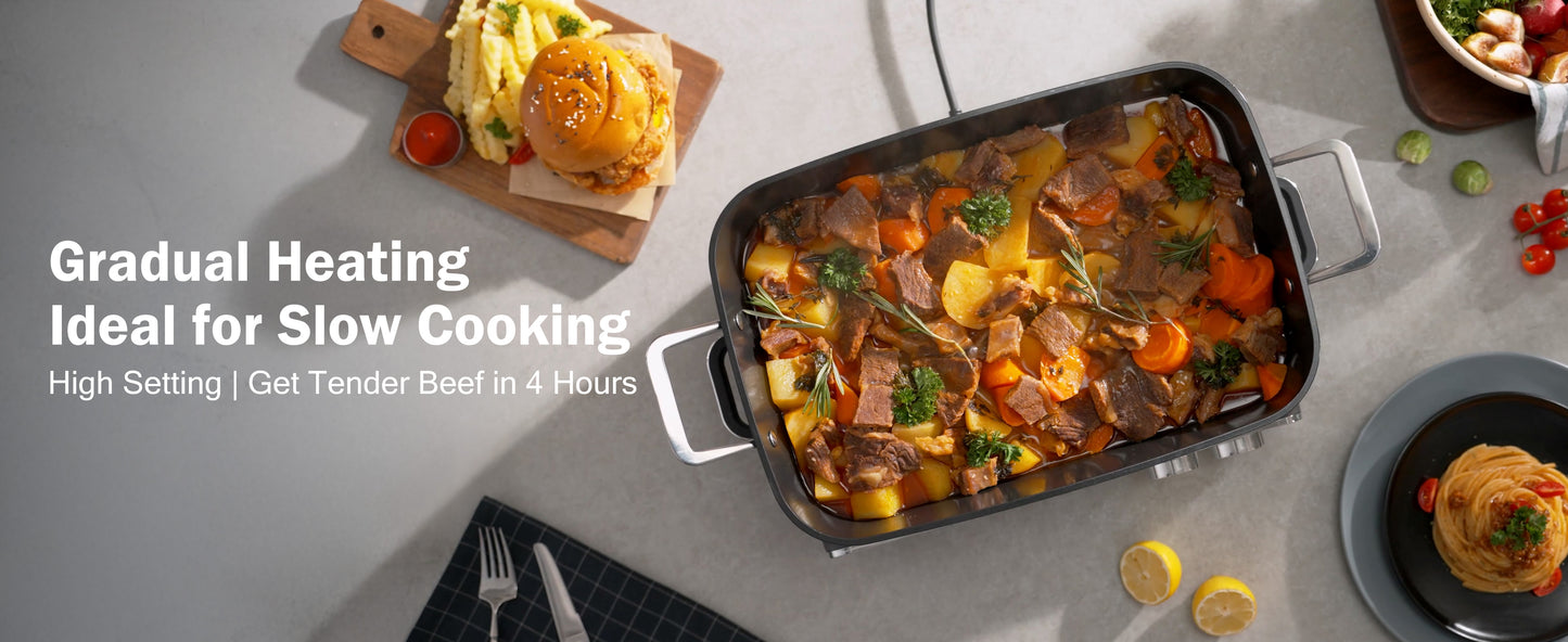 N21NA Pro Slow Cooker 10 Quart, 8-in-1 Programmable PFOA-Free Ceramic Coated Multi-Cooker with Grill Pan, Steaming Plate (Includes Silicone Spoon & Tongs)