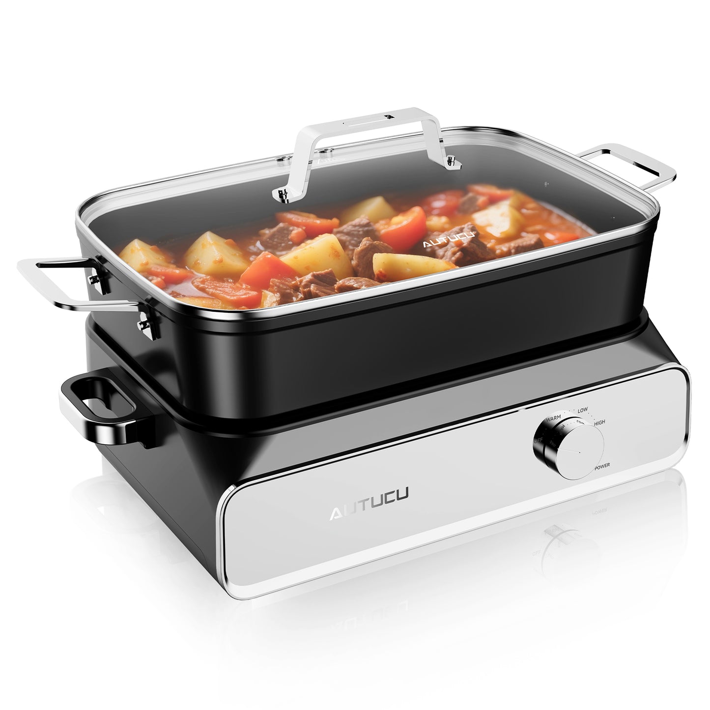 Slow Cooker 10-Quart - PFOA-Free Ceramic Coating, Oven Safe to 450°F | Keep Warm Function for Large Family Gatherings (Includes Silicone Spoon)