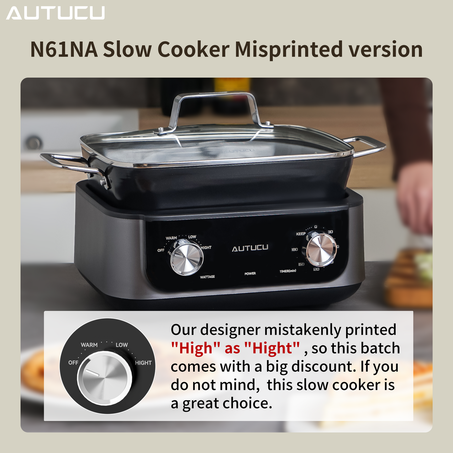 N61NA 7 Quart Slow Cooker, Removable Nonstick Dishwasher Pot